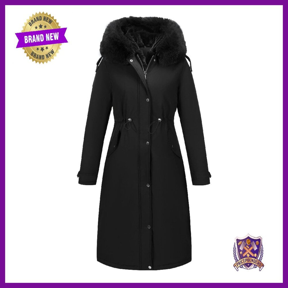 Women's Winter Parka Puffer Jacket With Hood And Fur Collar, Thick Warm Coat